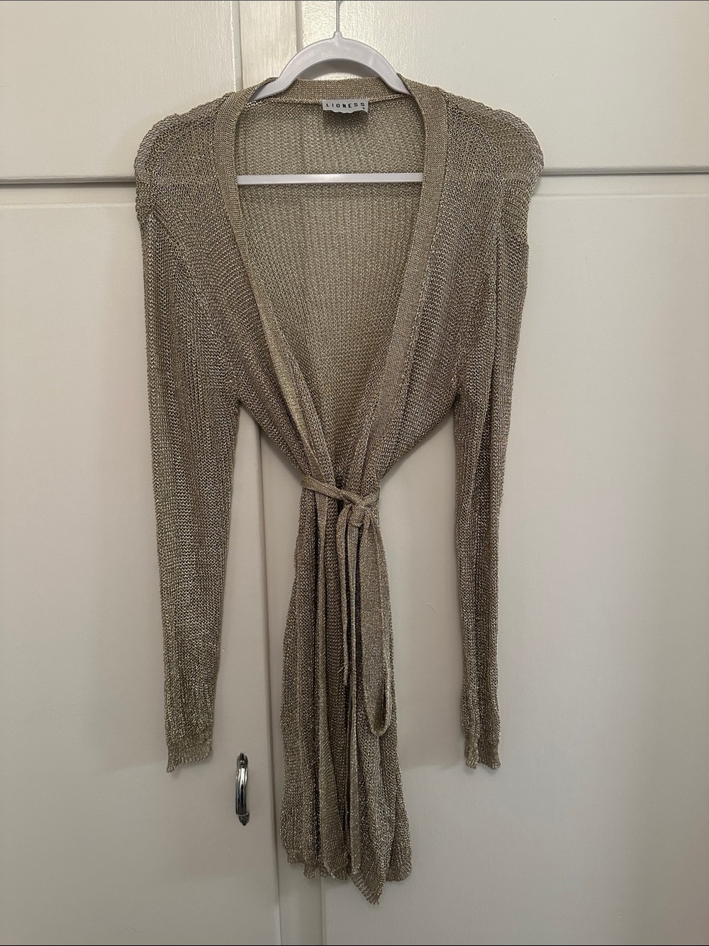 LIKE NEW Lioness Gold Chainlink Sweater Cardigan with Waist Tie